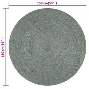 vidaXL Handmade Jute Round Rug 150 cm Olive Green