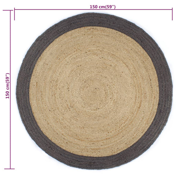 vidaXL Hand-Braided Jute Rug with Dark Grey Border 150 cm