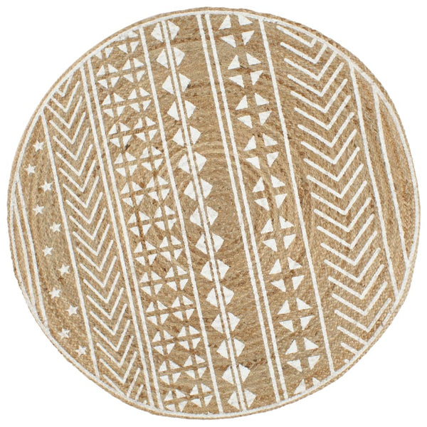 vidaXL Hand-Braided Jute Rug with White Print 120 cm