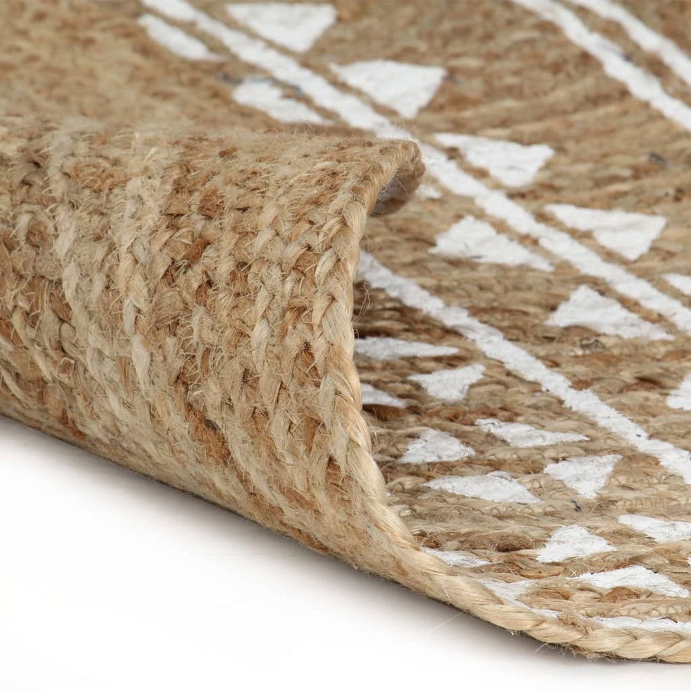 vidaXL Hand-Braided Jute Rug with White Print 120 cm