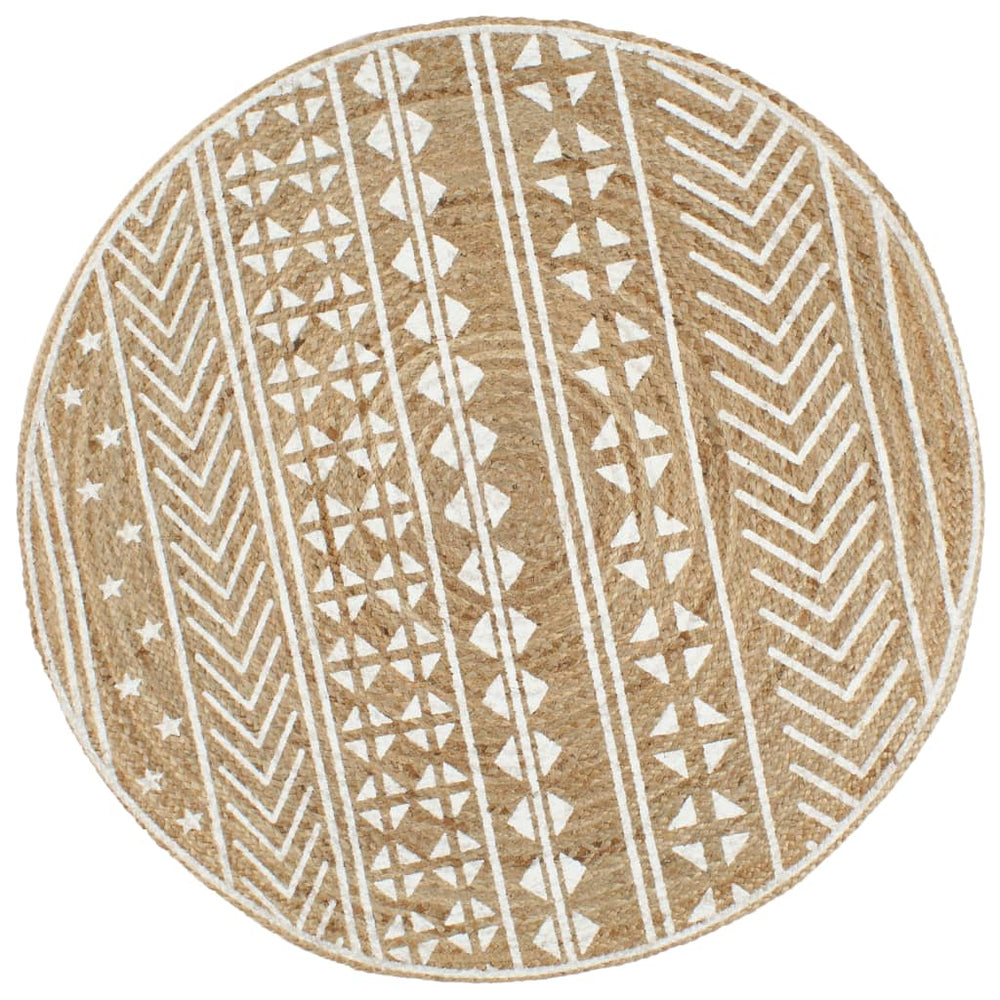 vidaXL Handmade Jute Rug with White Print 150 cm