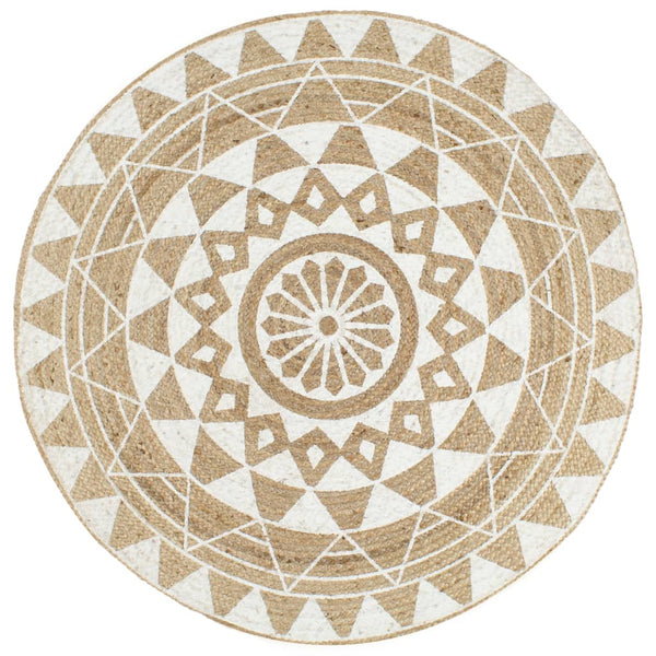 vidaXL Hand-Braided Jute Rug with White Print 90 cm