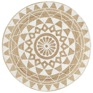 vidaXL Hand-Braided Jute Rug with White Print 120 cm