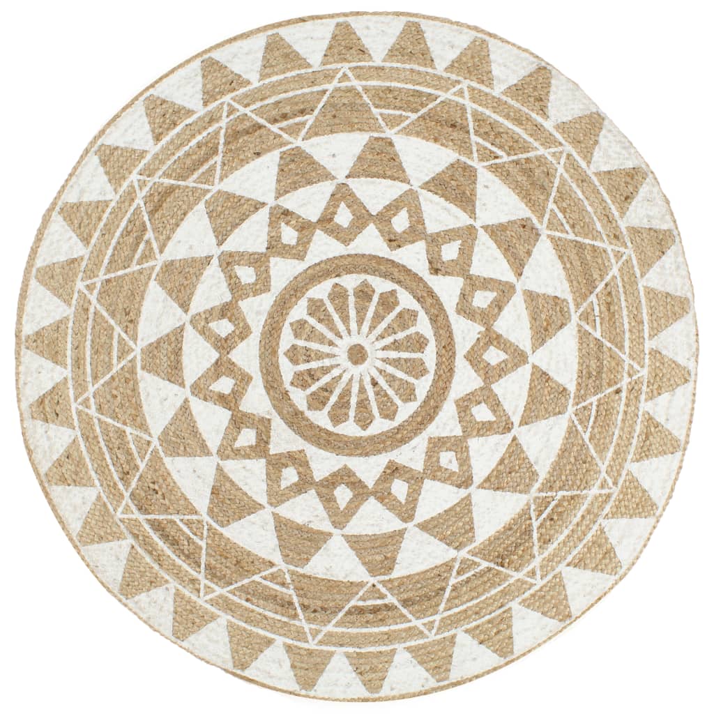 vidaXL Hand-Braided Jute Rug with White Print 120 cm