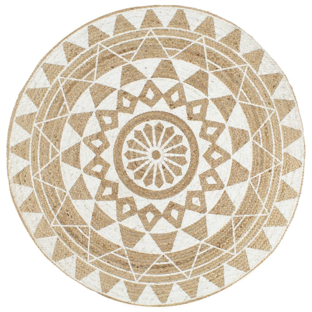 vidaXL Hand-Braided Jute Rug with White Print 120 cm