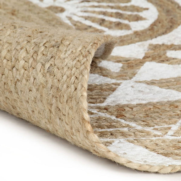 vidaXL Hand-Braided Jute Rug with White Print 120 cm