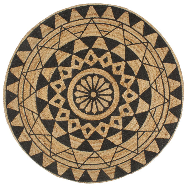 vidaXL Hand-Braided Jute Rug with Black Print 90 cm