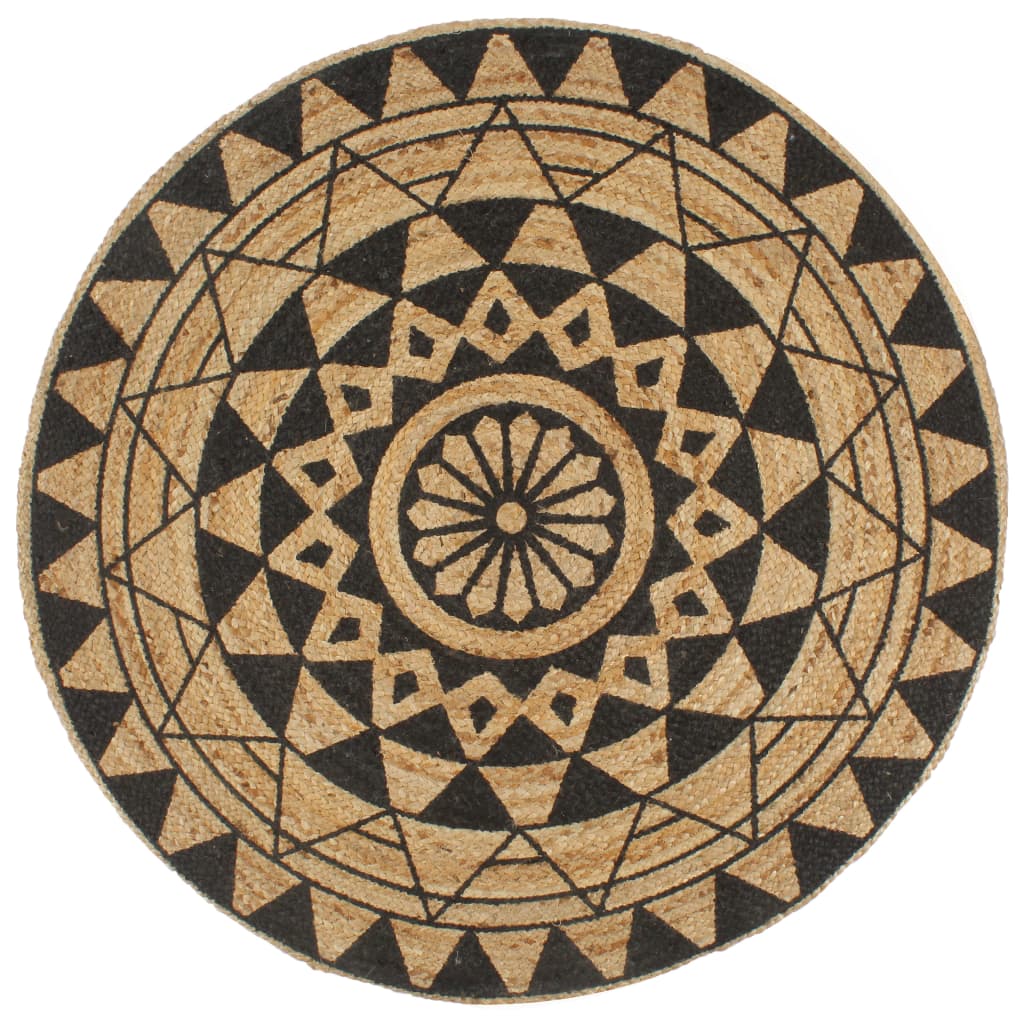 vidaXL Hand-Braided Jute Rug with Black Print 90 cm
