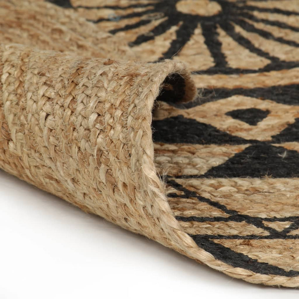 vidaXL Hand-Braided Jute Rug with Black Print 90 cm