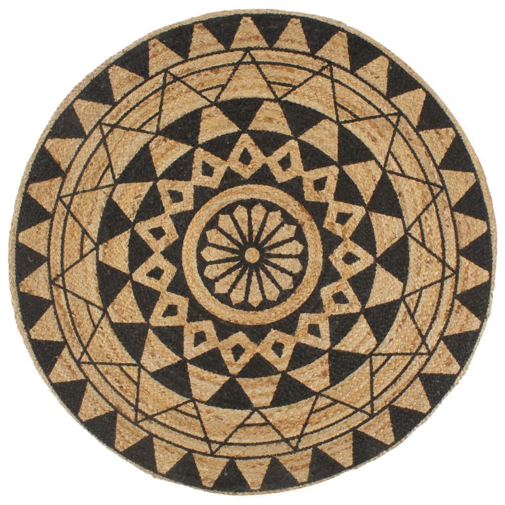 vidaXL Handmade Jute Rug with Black Print 150 cm