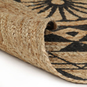 vidaXL Handmade Jute Rug with Black Print 150 cm