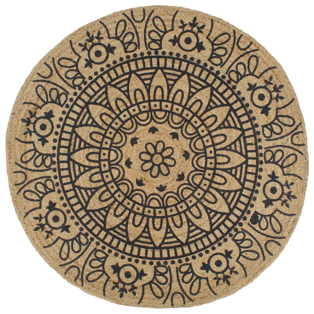 vidaXL Hand-Braided Jute Rug with Dark Blue Print 90 cm