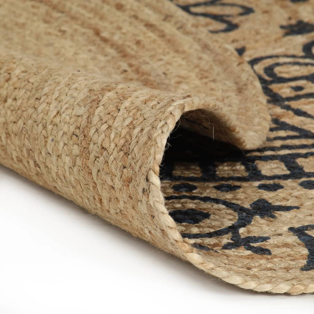 vidaXL Hand-Braided Jute Rug with Dark Blue Print 90 cm