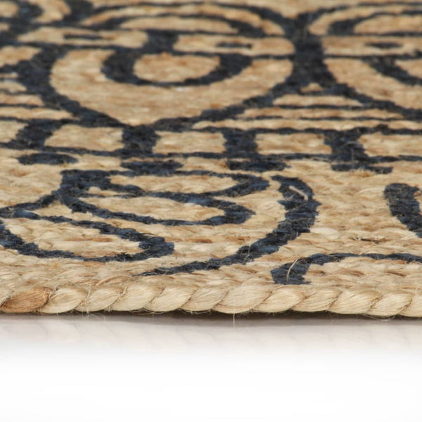 vidaXL Handwoven Jute Rug with Dark Blue Print 120 cm