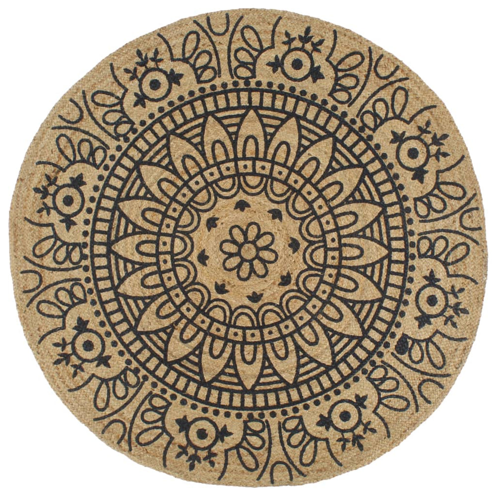 vidaXL Handmade Jute Rug with Dark Blue Print 150 cm