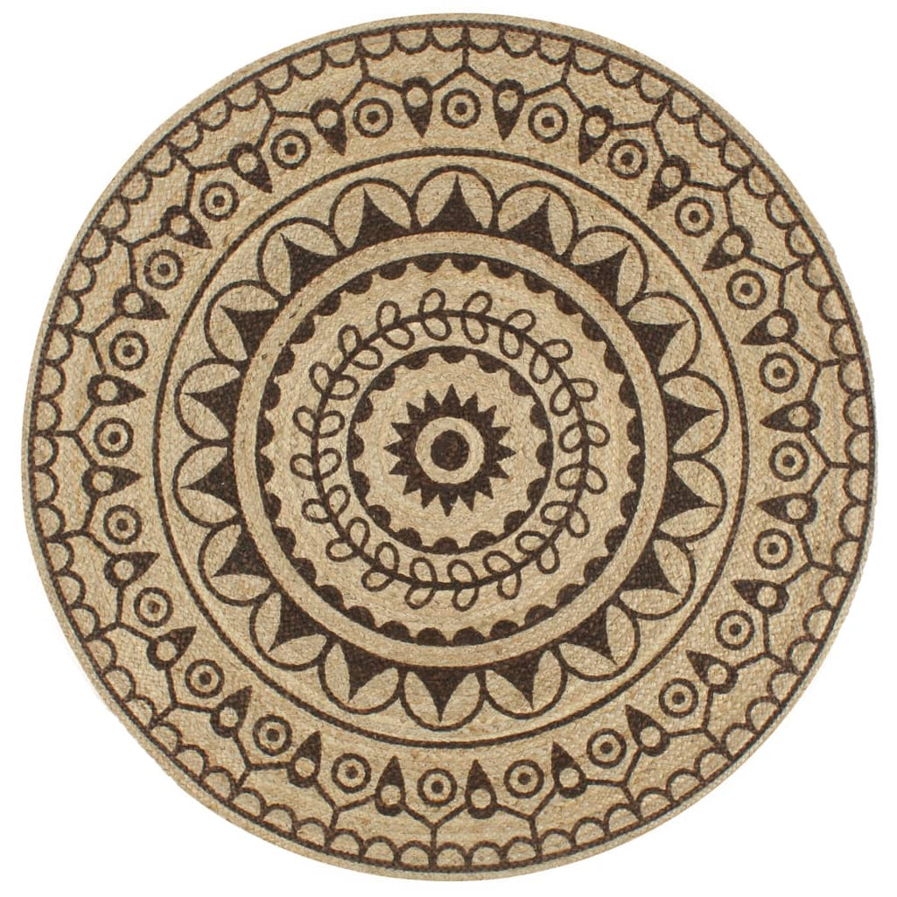 vidaXL Handmade Jute Rug with Dark Brown Print 90 cm