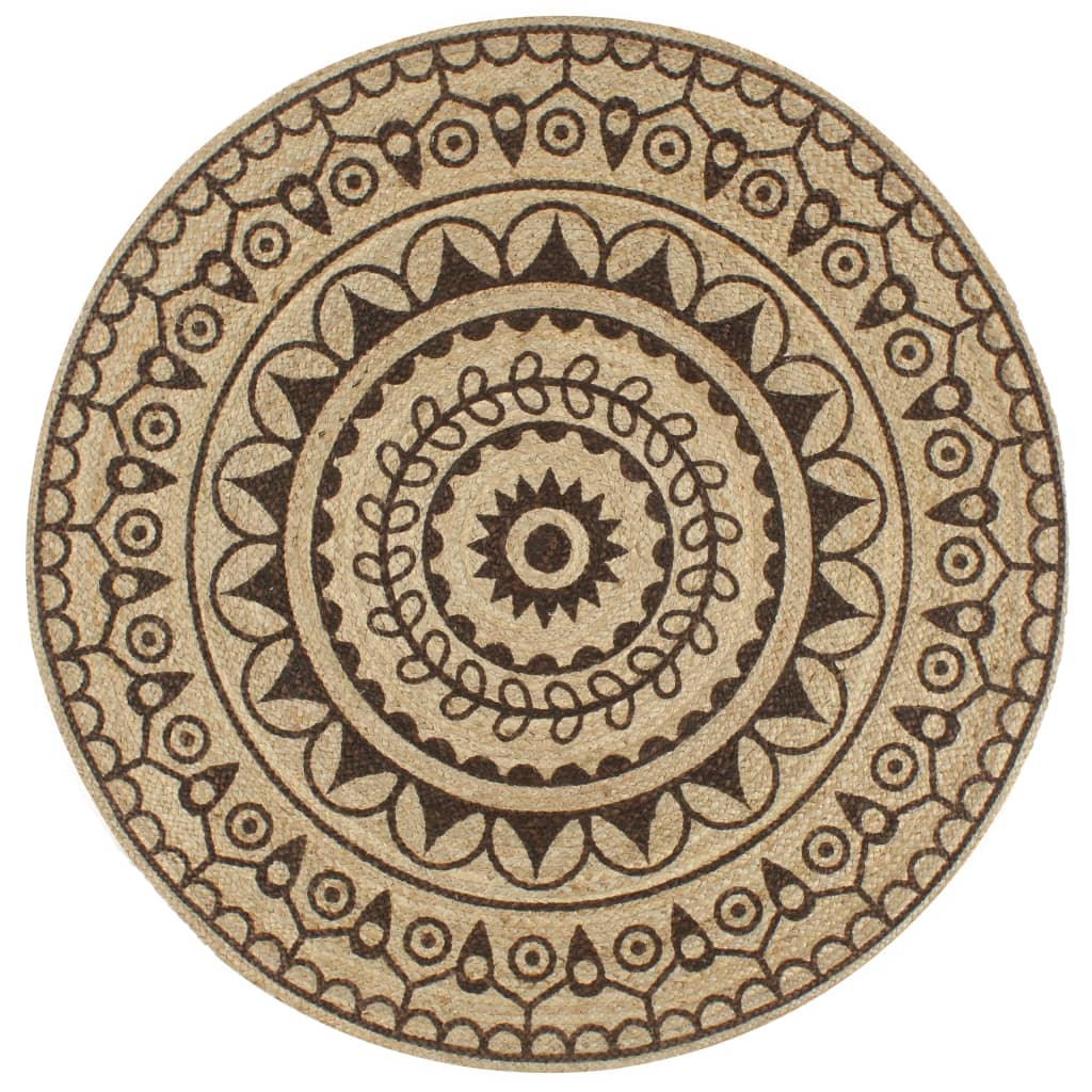 vidaXL Handmade Jute Rug with Dark Brown Print 90 cm