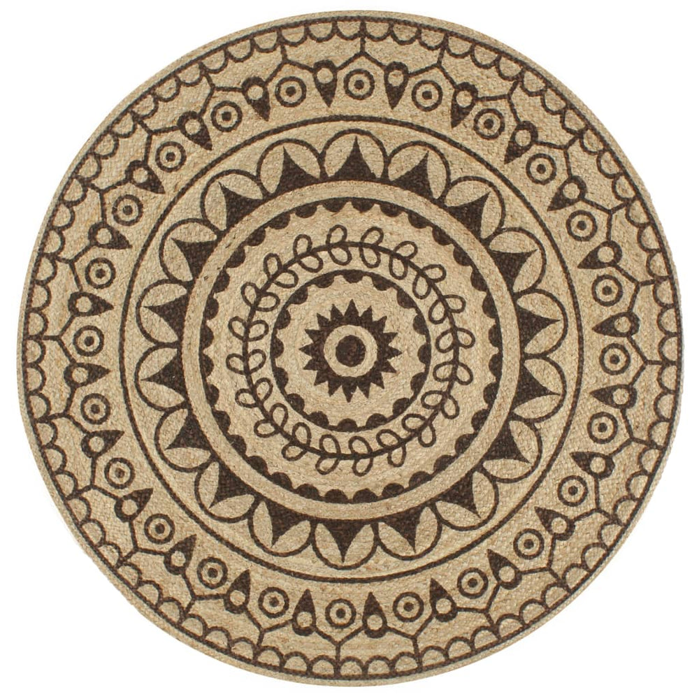 vidaXL Hand-Braided Jute Rug with Dark Brown Print 120 cm