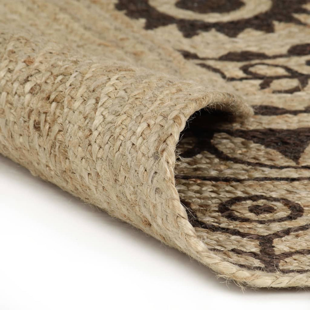 vidaXL Hand-Braided Jute Rug with Dark Brown Print 120 cm
