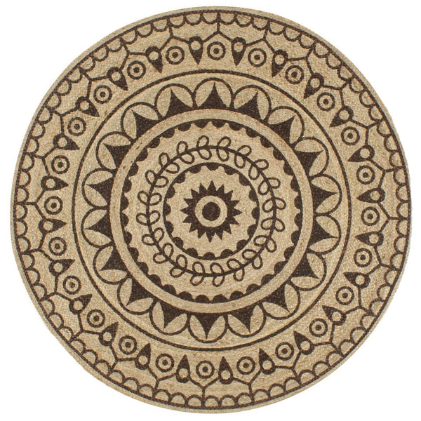 vidaXL Handmade Jute Rug with Dark Brown Print 150 cm