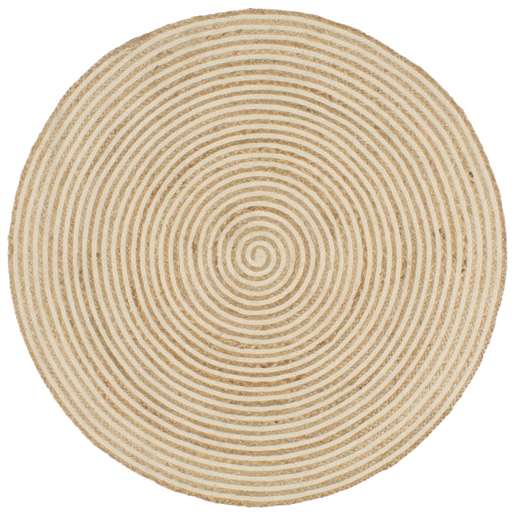 vidaXL Hand-Braided Jute Rug with Spiral Design White 90 cm