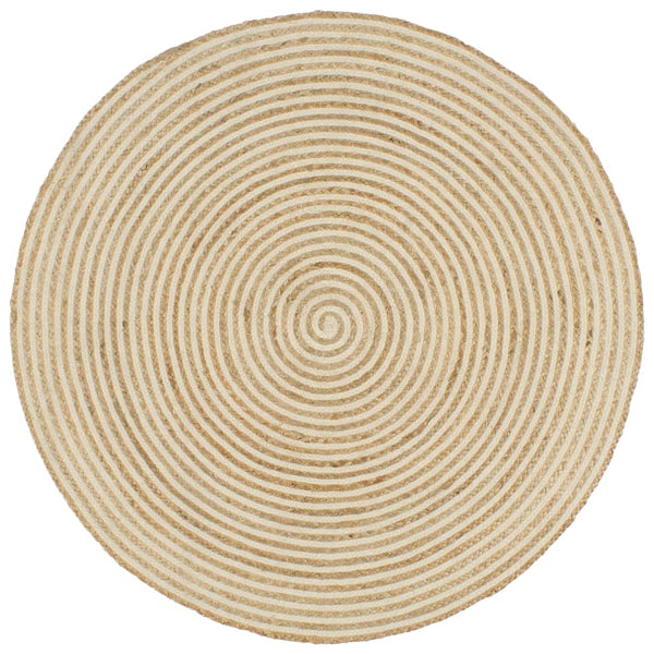 vidaXL Hand-Braided Jute Rug with Spiral Design White 90 cm