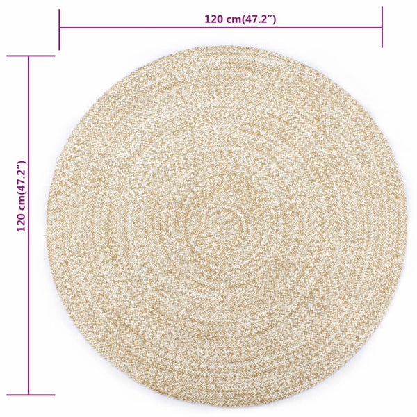 vidaXL Handmade Jute Rug White and Natural 120 cm
