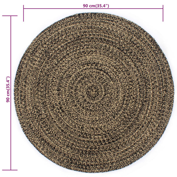 vidaXL Handmade Jute Rug Black and Natural 90 cm