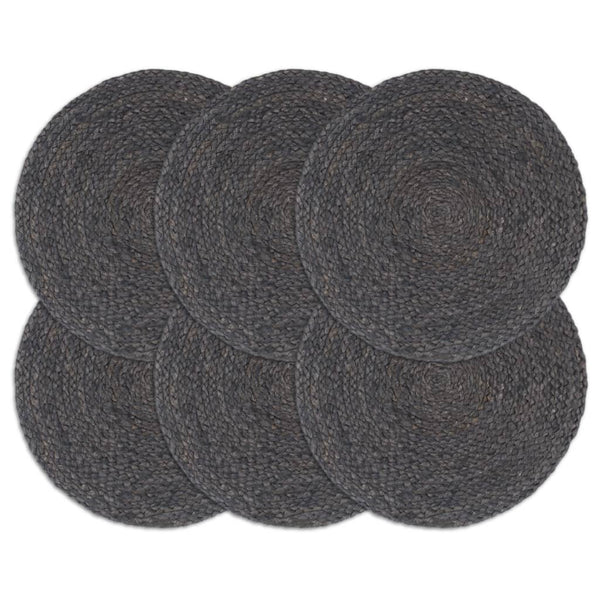 vidaXL Placemats 6 pcs Dark Grey 38 cm Round Jute