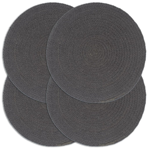vidaXL Placemats 4 pcs. Dark Grey 38 cm Round Cotton