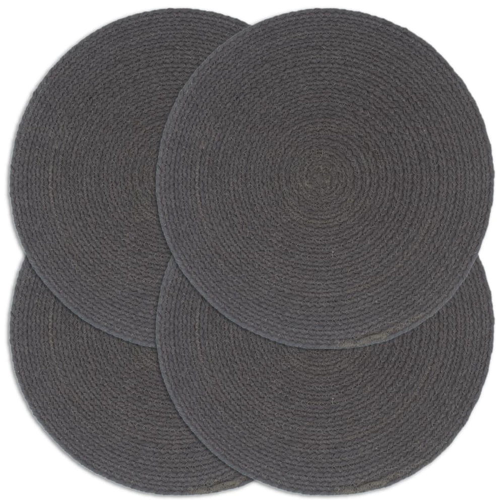 vidaXL Placemats 4 pcs. Dark Grey 38 cm Round Cotton