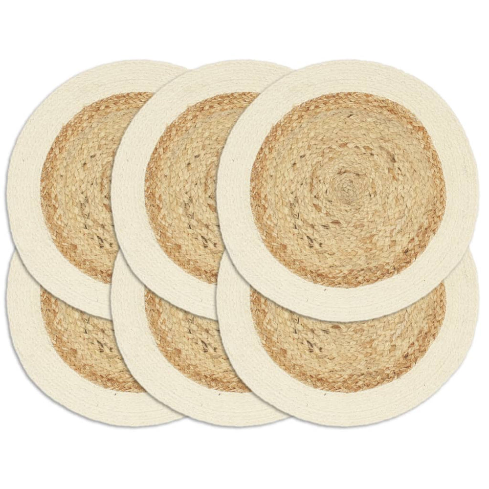 vidaXL Placemats 6 pcs Natural 38 cm Round Jute and Cotton