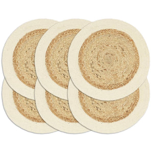 vidaXL Placemats 6 pcs Natural 38 cm Round Jute and Cotton