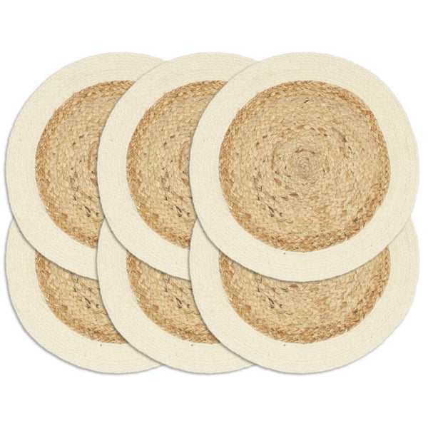 vidaXL Placemats 6 pcs Natural 38 cm Round Jute and Cotton