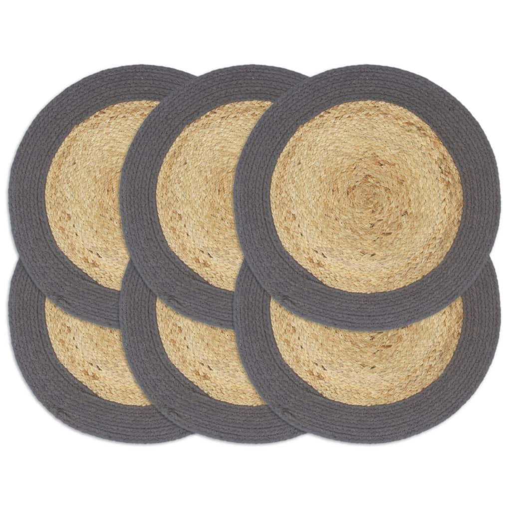 vidaXL Placemats 6 pcs. Natural and Anthracite 38 cm Jute and Cotton