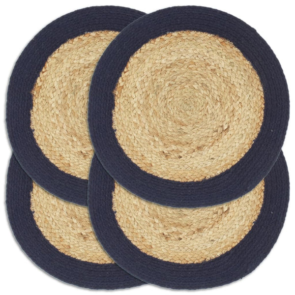 vidaXL Placemats 4 pcs. Natural and Navy Blue 38 cm Jute and Cotton