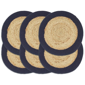 vidaXL Placemats 6 pcs. Natural and Navy Blue 38 cm Jute and Cotton