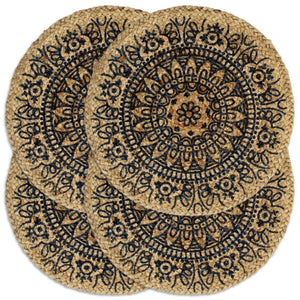 vidaXL Placemats 4 pcs. Dark Blue 38 cm Round Jute