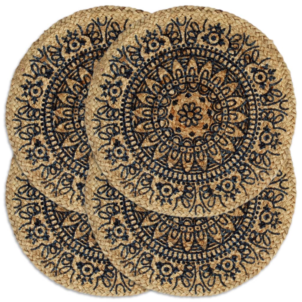 vidaXL Placemats 4 pcs. Dark Blue 38 cm Round Jute