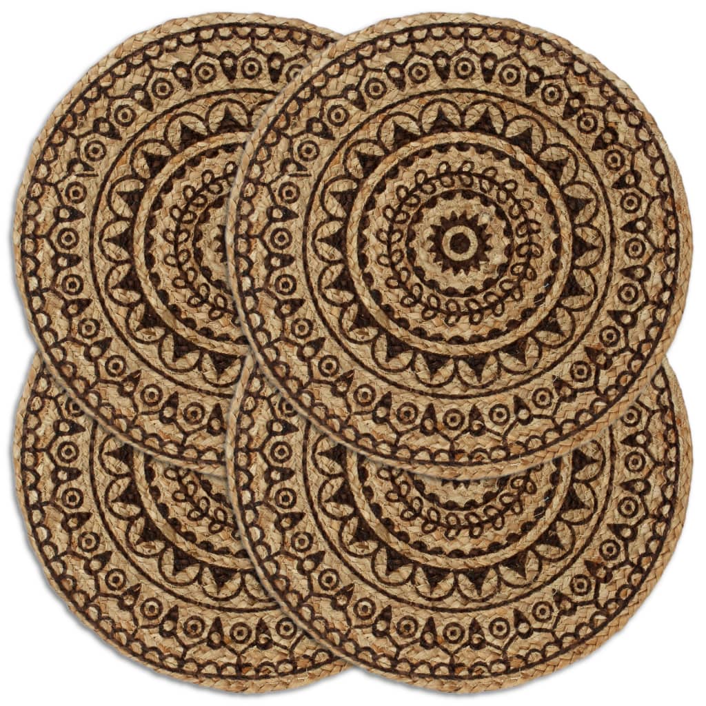 vidaXL Placemats 4 pcs. Dark Brown 38 cm Round Jute