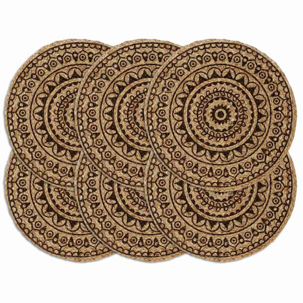 vidaXL Placemats 6 pcs. Dark Brown 38 cm Round Jute