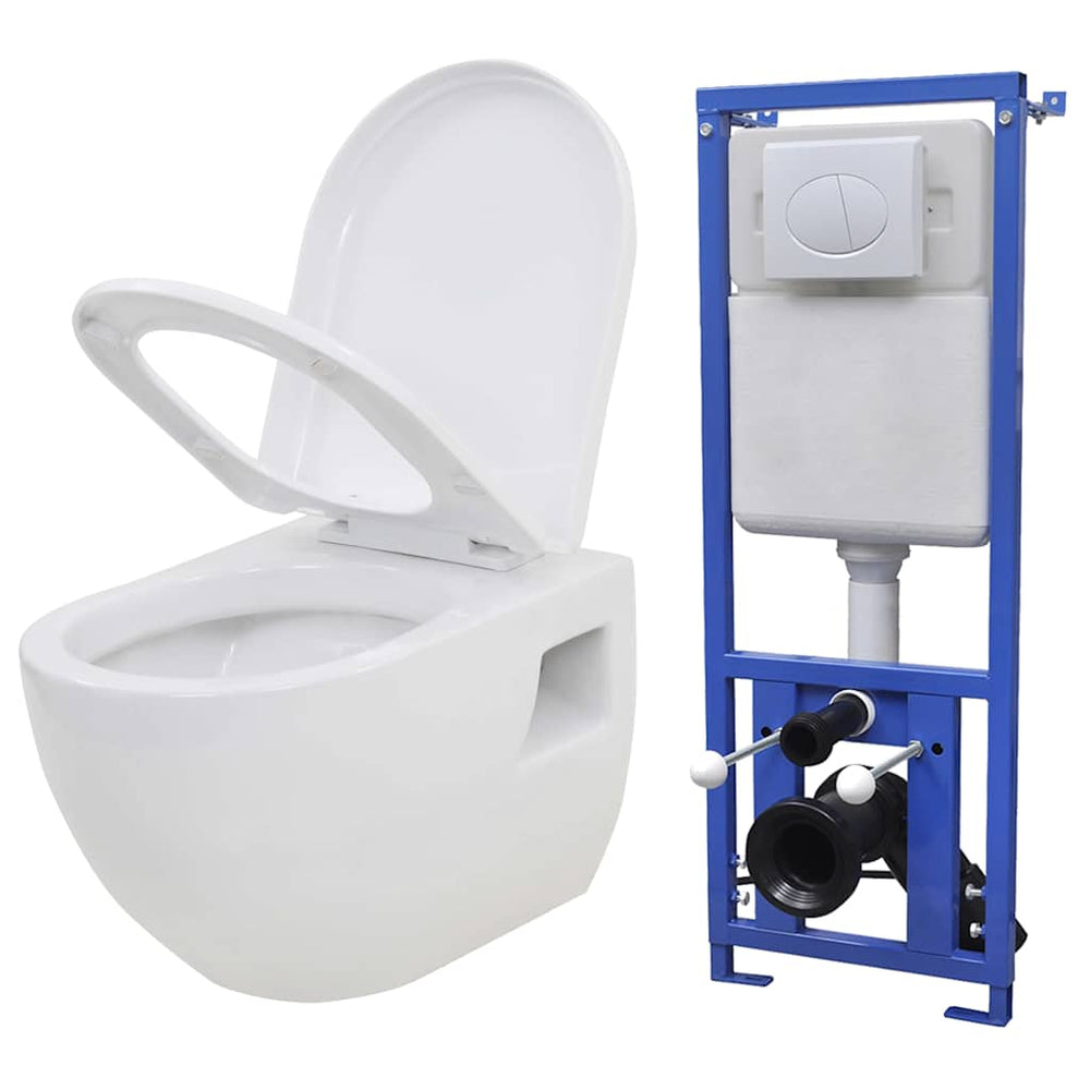 vidaXL Wall-Mounted Toilet with Concealed Cistern Ceramic White