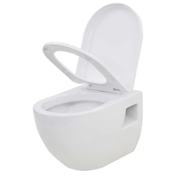 vidaXL Wall-Mounted Toilet with Concealed Cistern Ceramic White