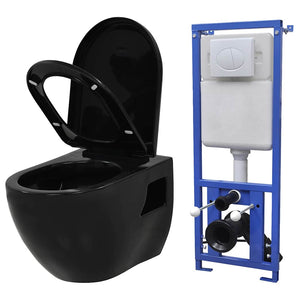 vidaXL Wall-Mounted Toilet with Concealed Cistern Ceramic Black