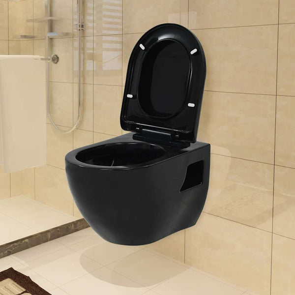 vidaXL Wall-Mounted Toilet with Concealed Cistern Ceramic Black