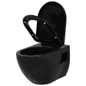 vidaXL Wall-Mounted Toilet with Concealed Cistern Ceramic Black