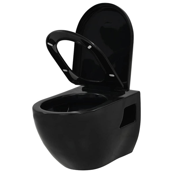 vidaXL Wall-Mounted Toilet with Concealed Cistern Ceramic Black