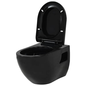 vidaXL Wall-Mounted Toilet with Concealed Cistern Ceramic Black