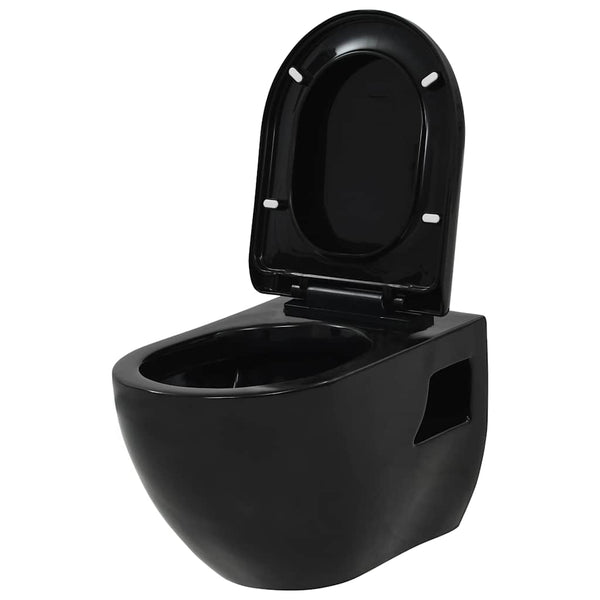 vidaXL Wall-Mounted Toilet with Concealed Cistern Ceramic Black