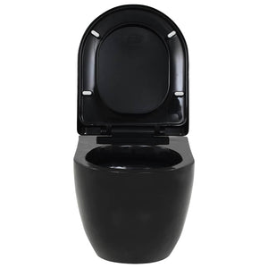 vidaXL Wall-Mounted Toilet with Concealed Cistern Ceramic Black